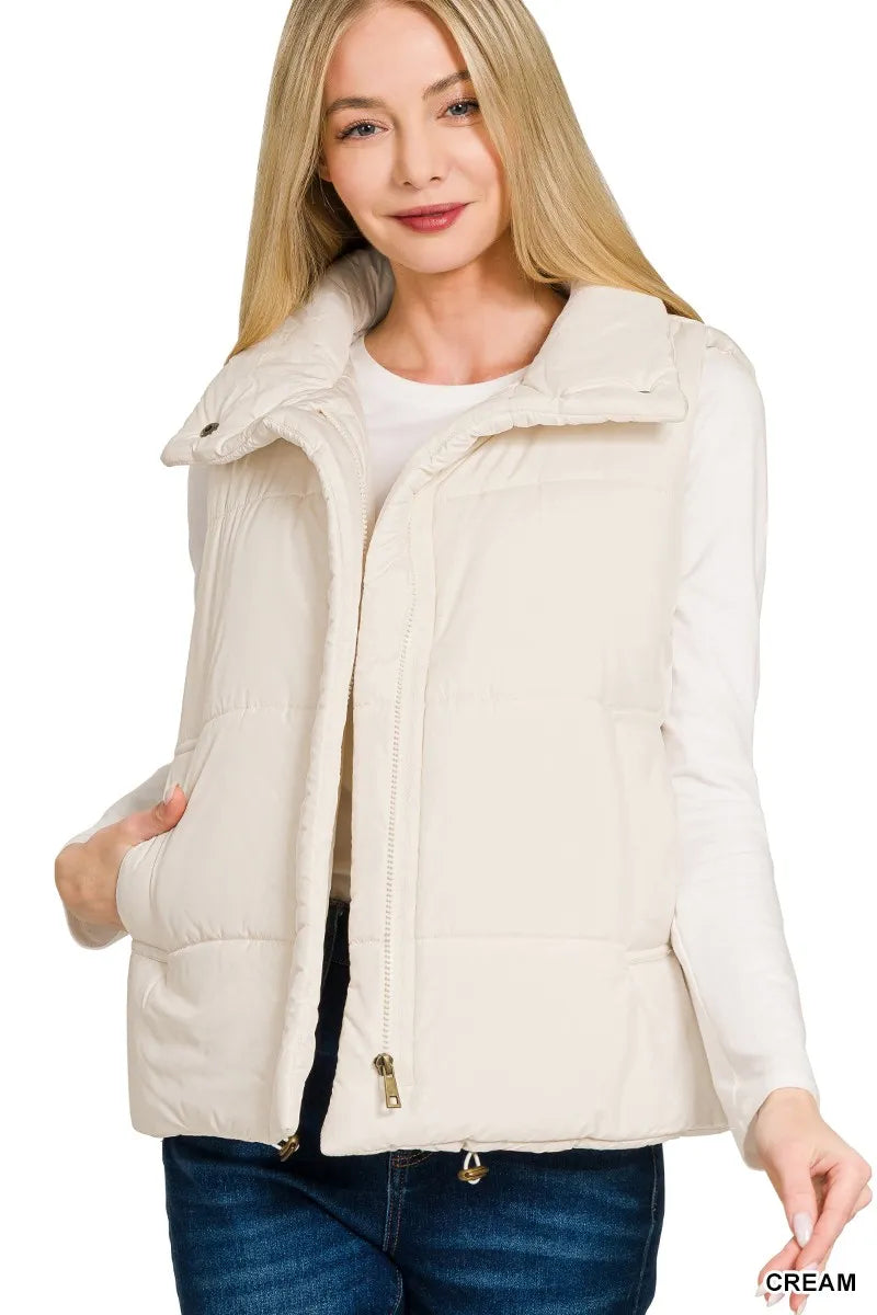 High Neck Zip-Up Vest Coat