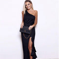 Solid Color One-Shoulder Ruffle Slit Dress: A Stylish Choice