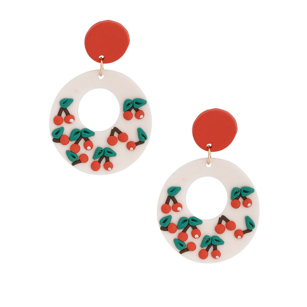 Statement White Clay Cherry Donut Earrings Trendy Fashion Jewelry