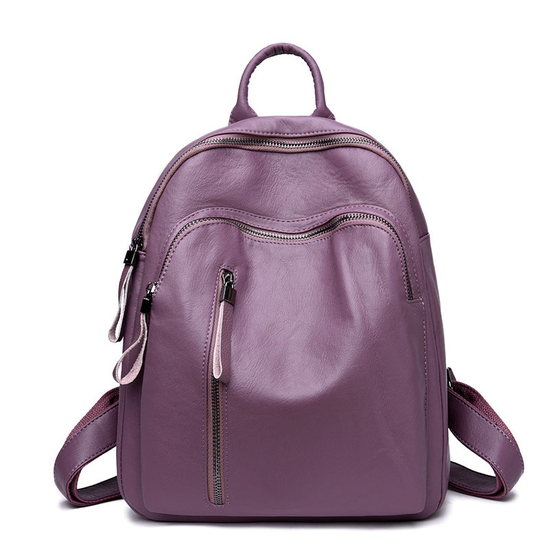 Women's Korean Fashion PU Leather Backpack | Casual Travel Daypack with Multiple Compartments