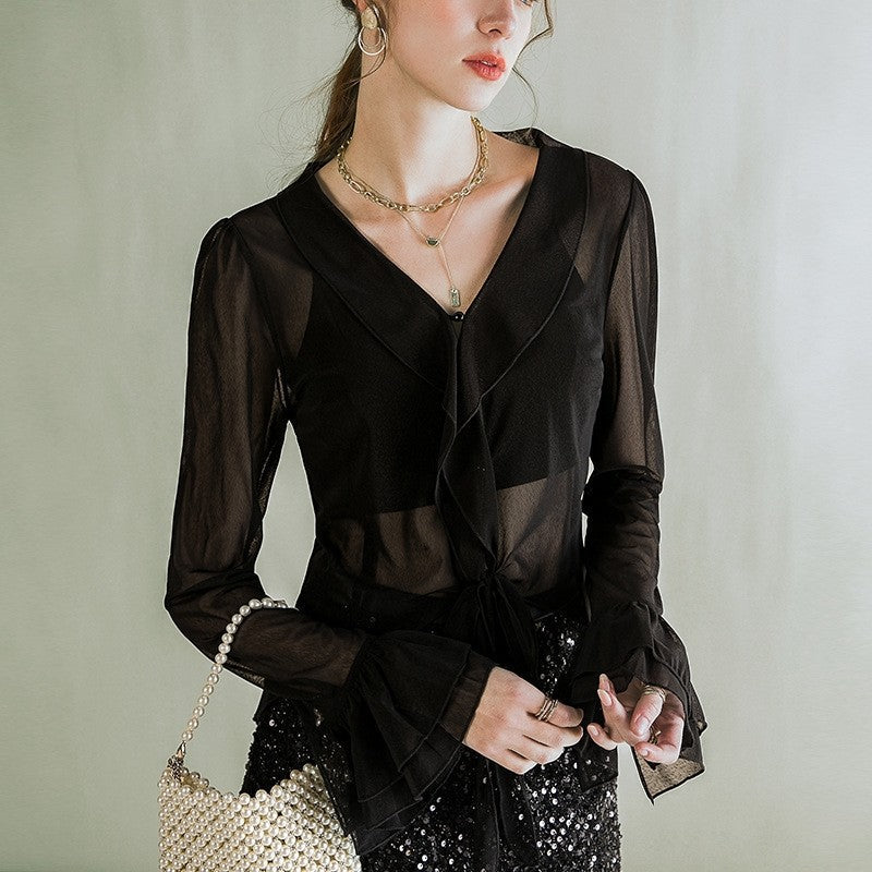 Chic Sheer Long Sleeve Blouse with a Modern Twist