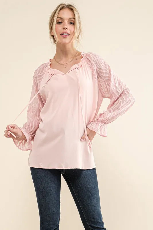 Leaves Shape Textured Sleeve Blouse