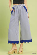 Stripe Scallop Hem Wide Leg Pants