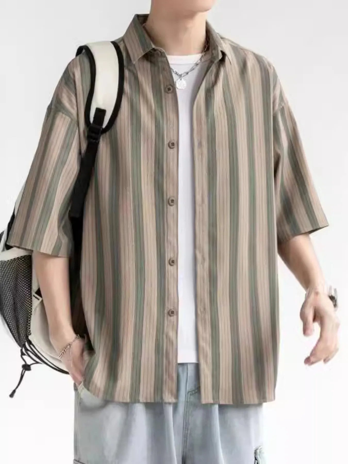 Men's Plus Size Striped Loose Fit Short Sleeve Shirt