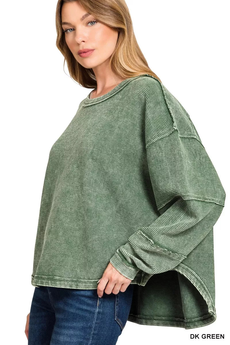 Acid Washed Exposed-Seam Sweatshirt