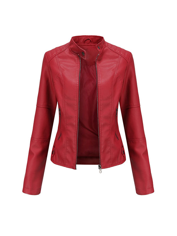 Long Sleeves Plus Size Buttoned Pockets Zipper Stand Collar Jackets Outerwear