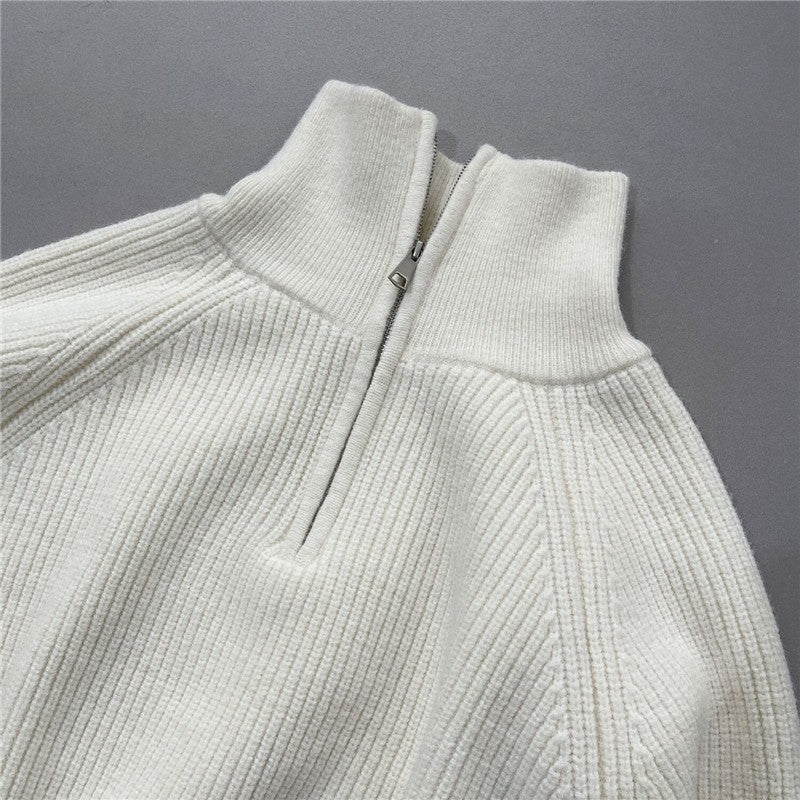 Solid Color Half-Zip Oversized Batwing Sleeve Sweater
