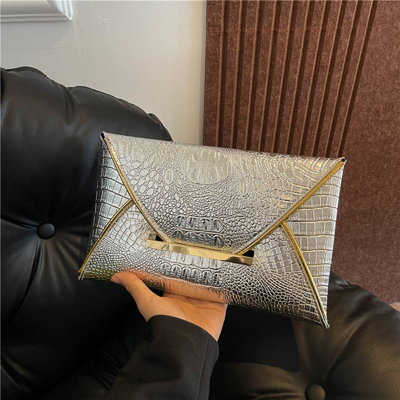 Crocodile Pattern Envelope Clutch Bag