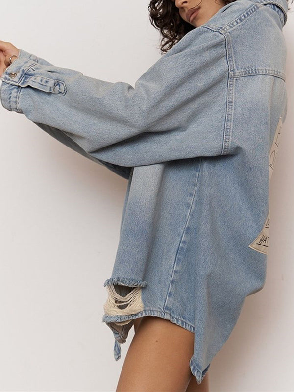 Long Sleeves Loose Buttoned Hollow Pockets Split-Joint Lapel Jackets