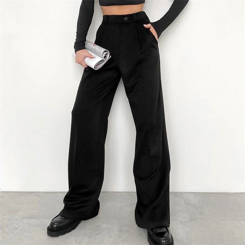 High Waist Straight Leg Casual Suit Trousers in Solid Color