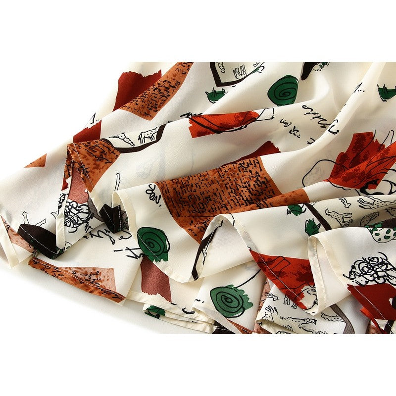 Vintage Floral Print Chiffon A-Line Maxi Skirt