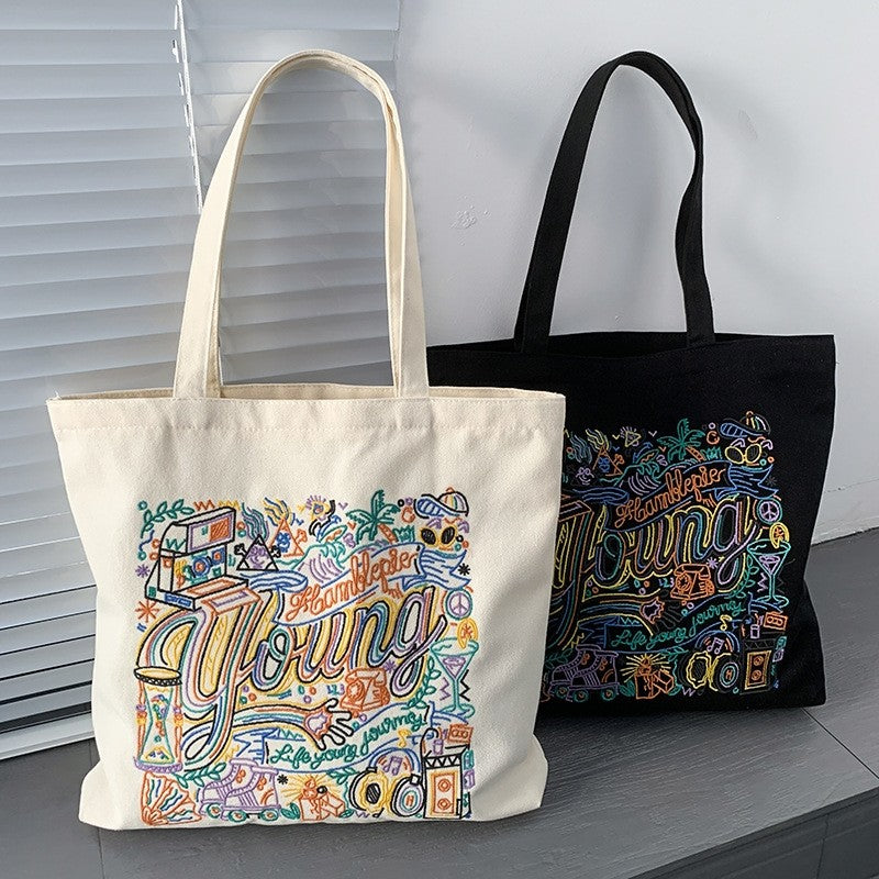 Stylish Embroidered Canvas Shoulder Bag