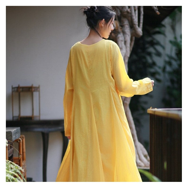 Two-Layered Long Sleeve Solid Color Dress