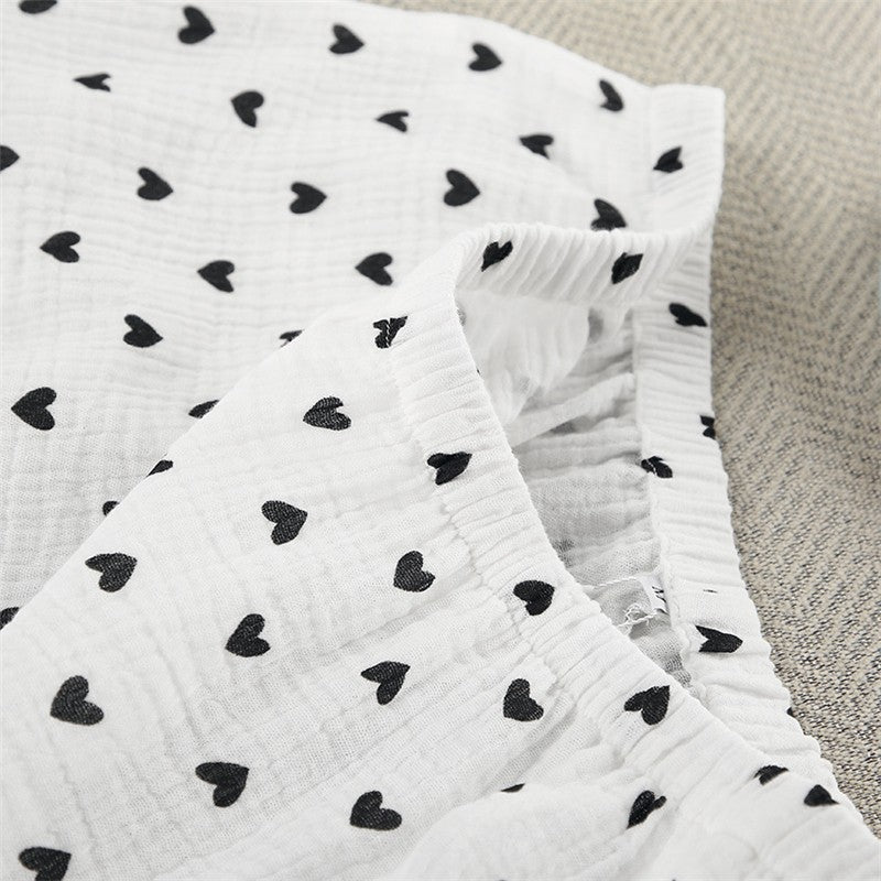 Heart Print Short Sleeve Pajama Set for Women - Breathable Fabric