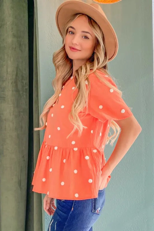 Pom Pom Polka Dots Short Sleeve Top