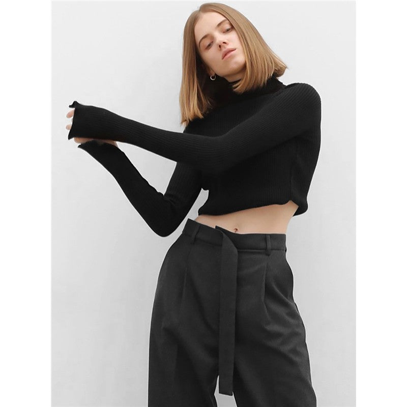 High-Waisted Wide-Leg Belted Casual Pants in Solid Color