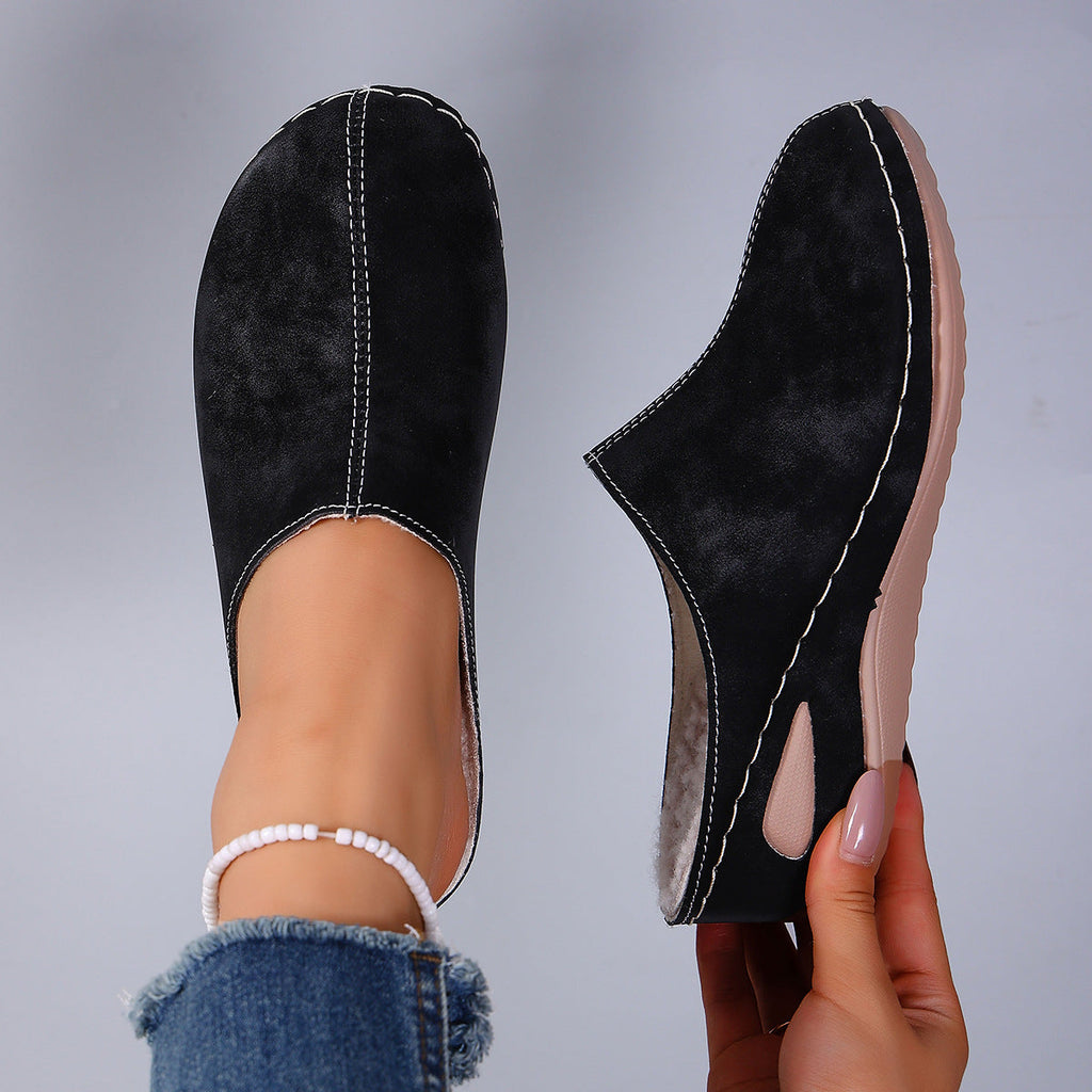 Plus-Size Fleece-Lined Wedge Slippers