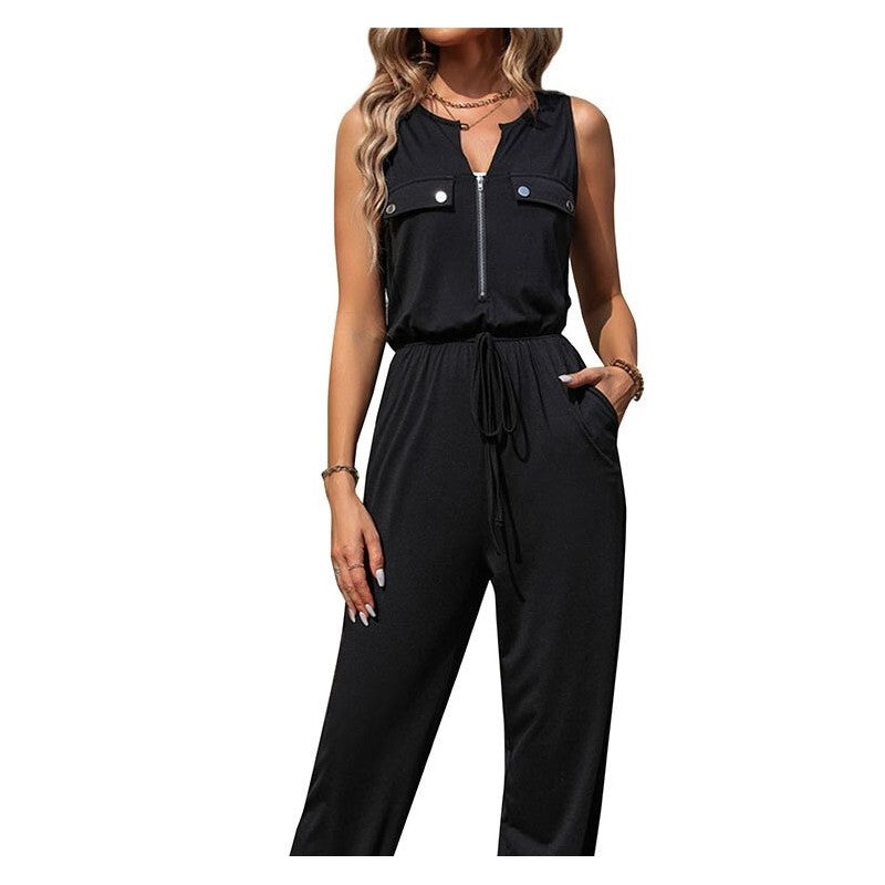 Sleek Sleeveless Long Jumpsuit in Solid Color