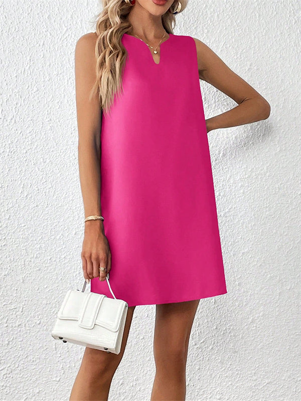 A-Line High Waisted Solid Color V-Neck Mini Dresses