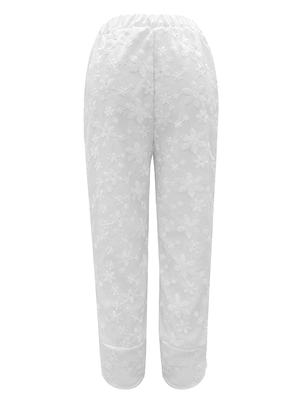 Loose Ninth Pants Elasticity Embroidered Pockets Solid Color Pants Trousers