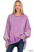 Acid Washed Batwing Sleeve Fleece Sweatshirt