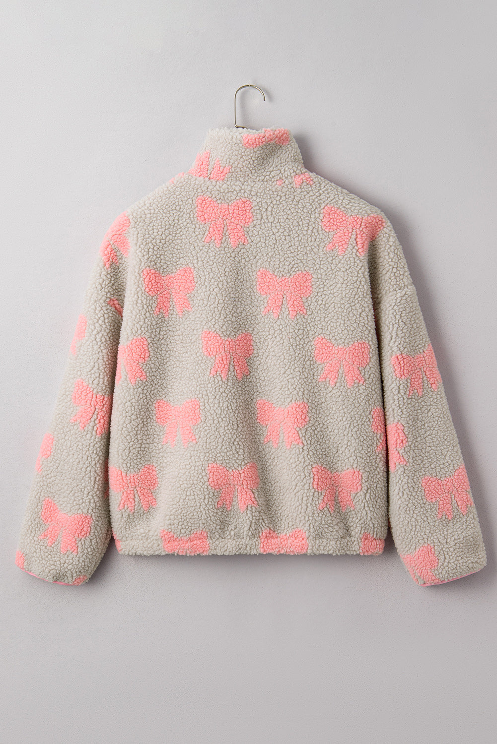 Gray Bow Sherpa Quarter Zip Drop Shoulder Baggy Sweatshirt