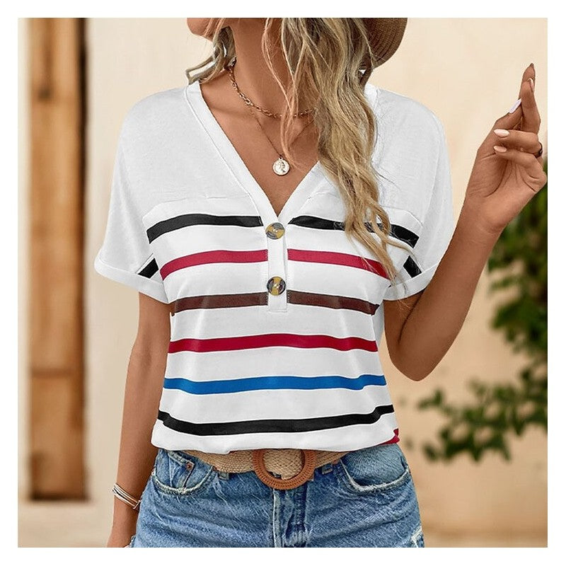 Off-Shoulder Striped Short-Sleeve T-Shirt with Versatile Styling