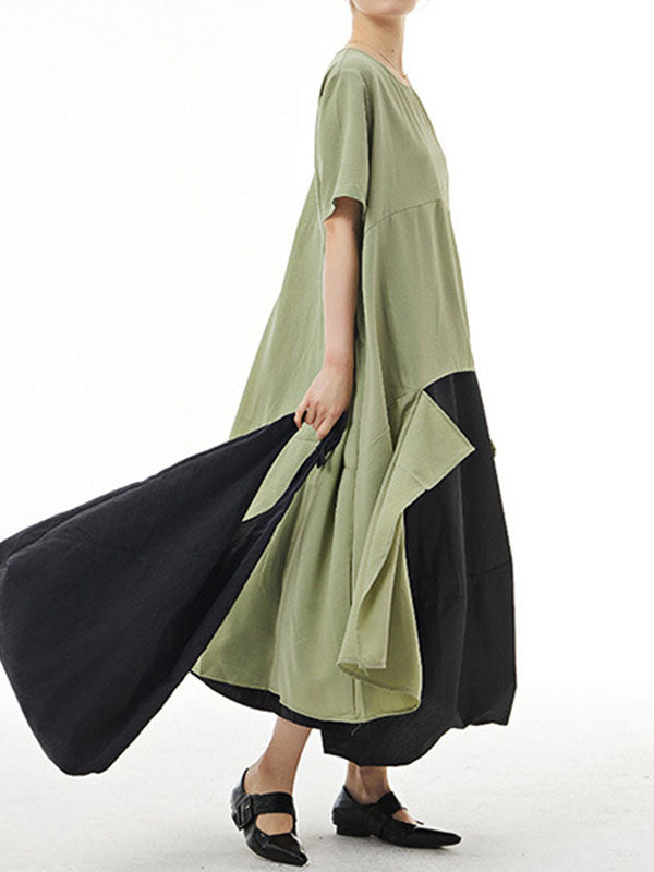 Irregular Clipping Loose Solid Color Round-Neck Midi Dresses