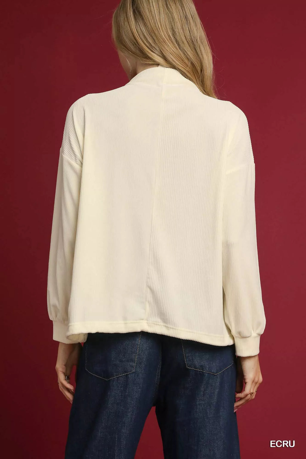 Ribbed Drawstring Hem Knit Top