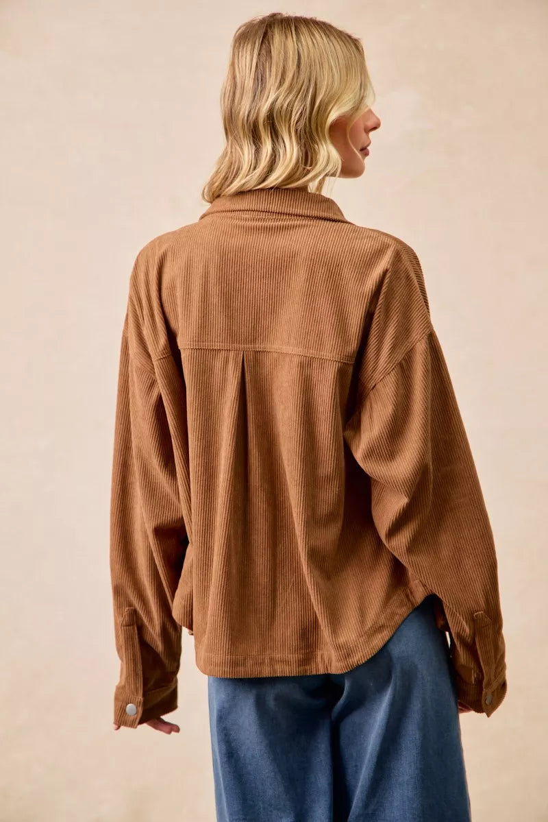 Corduroy Relaxed Fit Shacket with Back Pleat