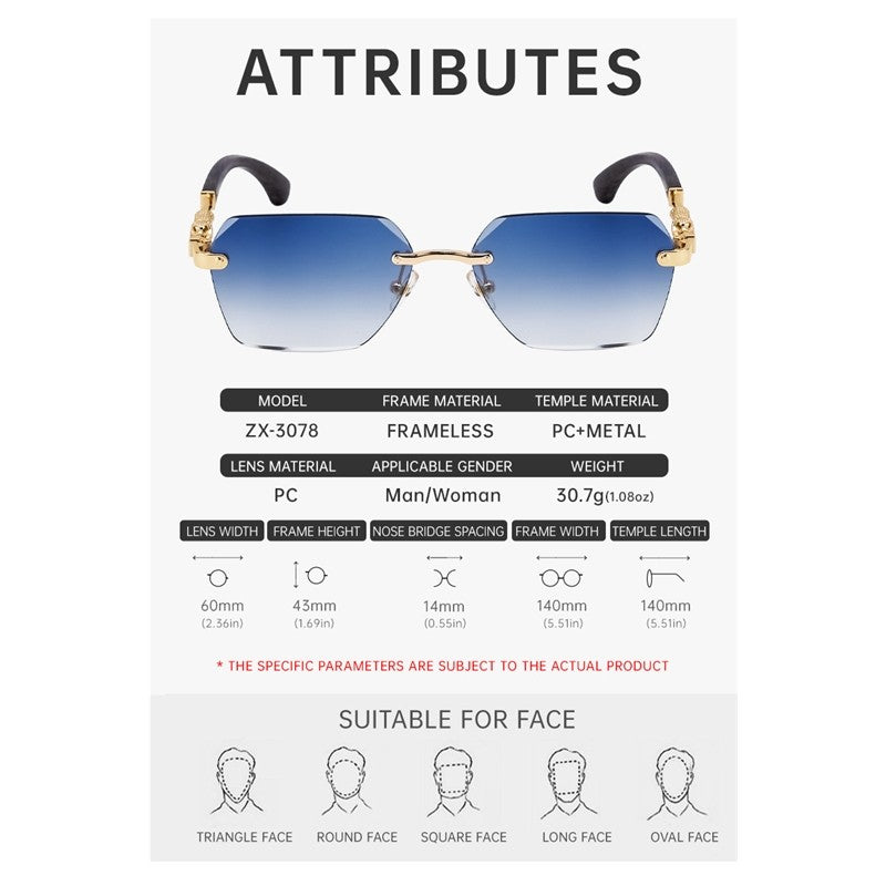 Fashion Retro Frameless UV400 Sun Protection Outdoor Eyewear Sunglasses