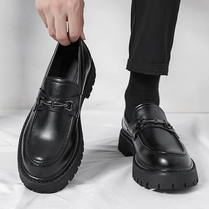 Men's Chunky Sole British Business Loafers – Wide Toe Slip-On Dress Shoes