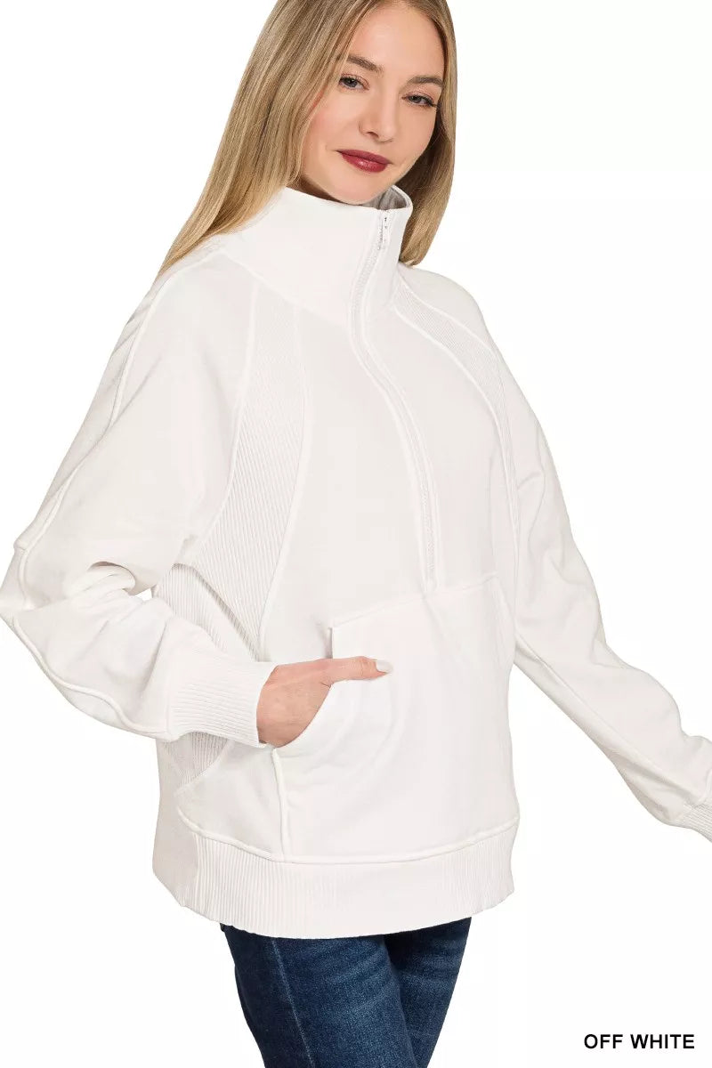 Half Zip Fleece Sweatshirt with kangaroo Pocket