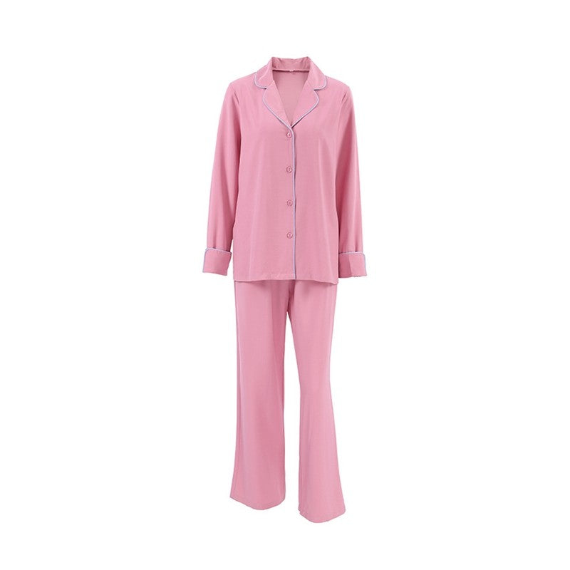 Long Sleeve Lapel Single Breasted Top and Pants Loose Two-Piece Suit Pajama Set