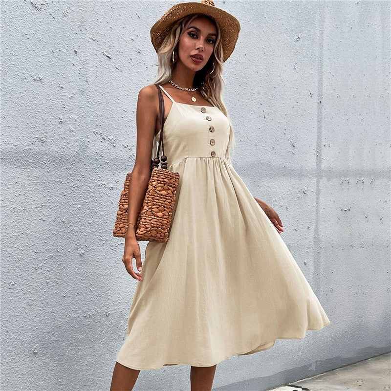 Solid Color Spaghetti Straps Square Neck Sleeveless A-Line Maxi Dress