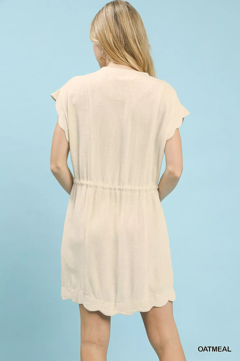 Linen Blend Scallop Hem Mini Dress