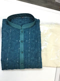 Teal blue kurta set