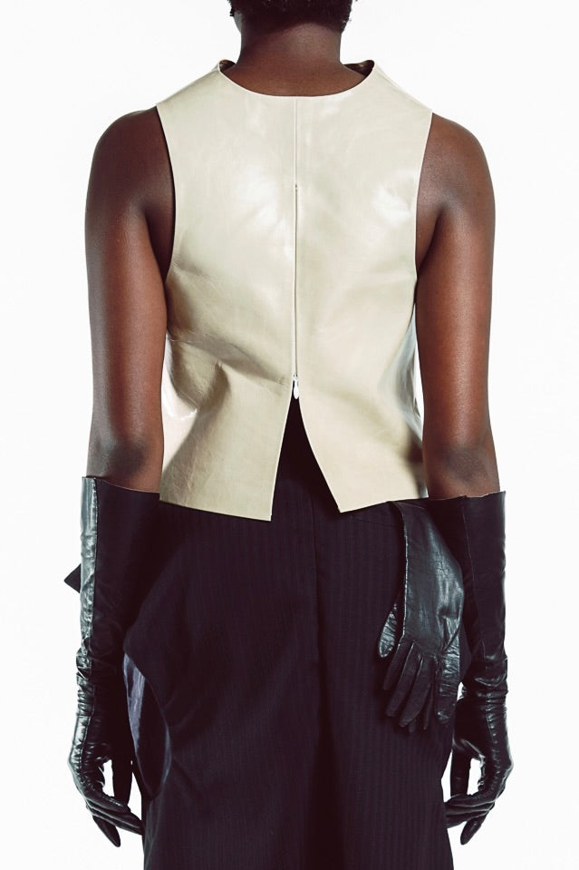 Leather Sculpture Cowl Top