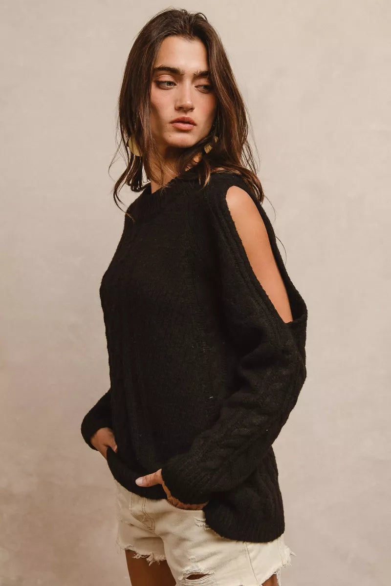 Twist Knitted Open Shoulder Sweater