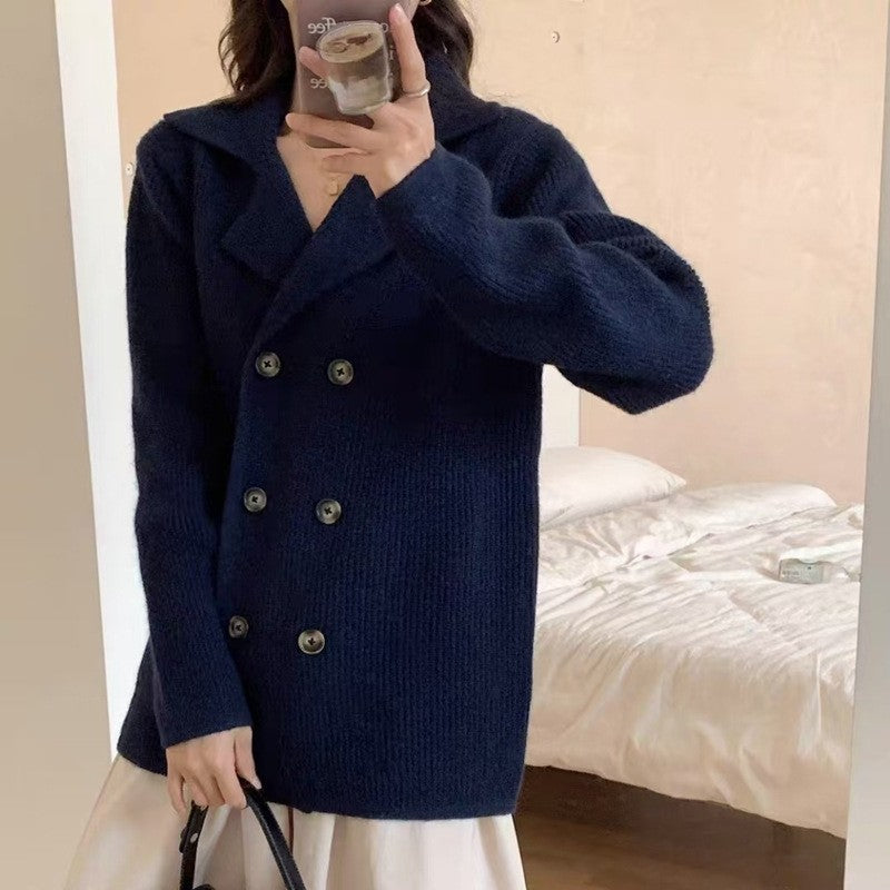Solid Color Long Sleeve Double Breasted Cardigan Sweater
