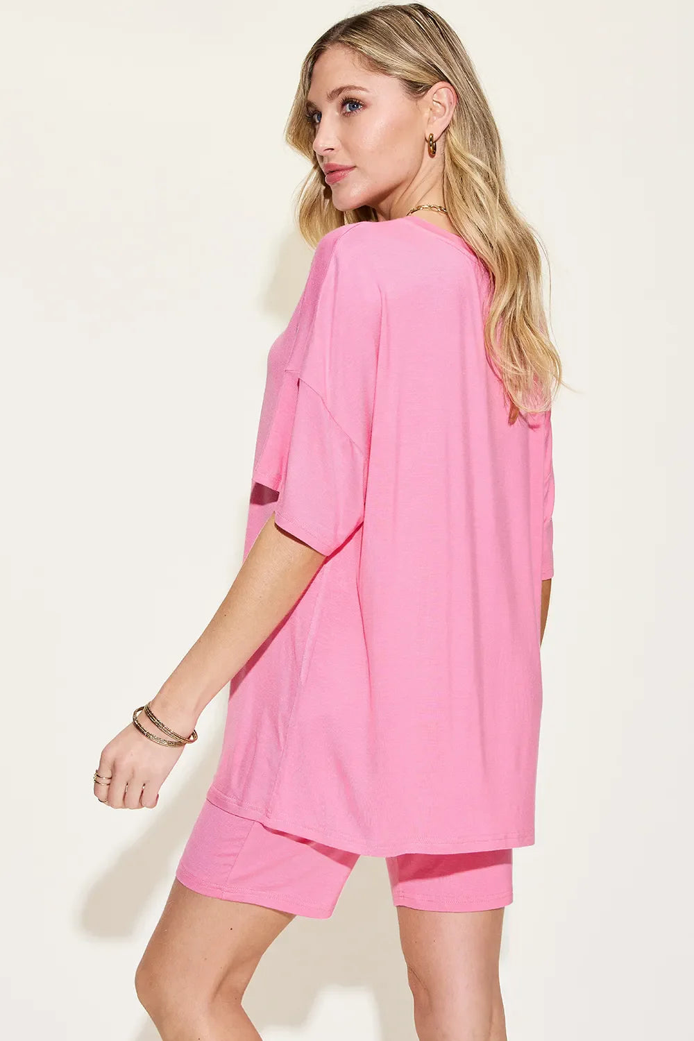 Full Size V-Neck Drop Shoulder T-Shirt and Shorts Set