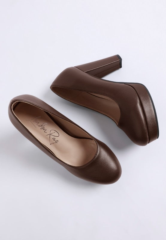 Damsor Faux Leather Block Heel Pumps
