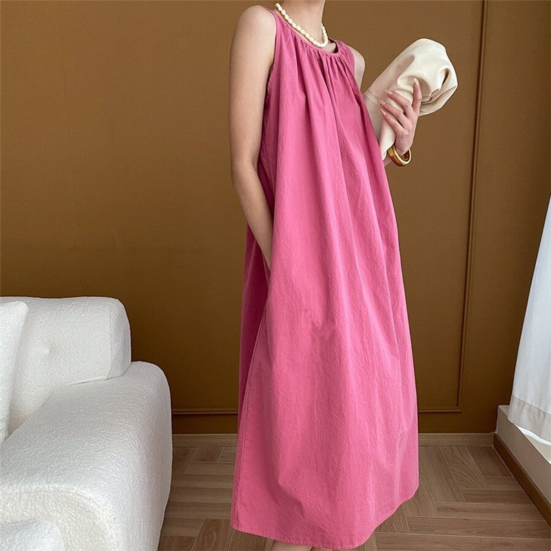 Halter Neck Solid Color A-Line Maxi Dress