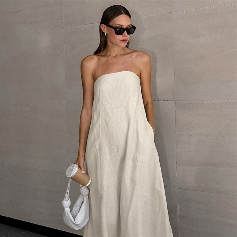 Sophisticated Strapless Maxi Dress in Solid Color