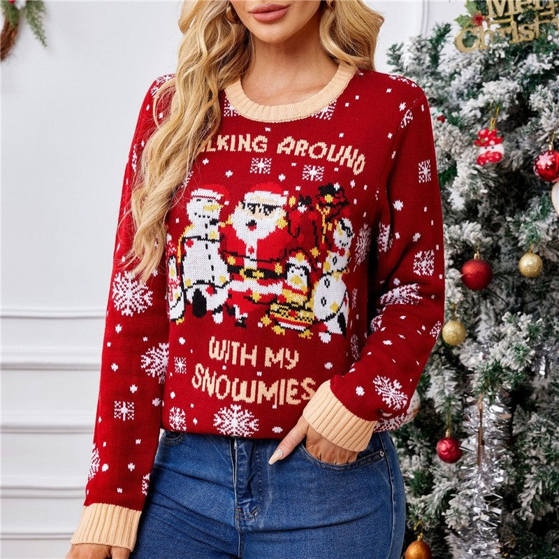 Fashionable Red Snowflake Christmas Pullover Sweater