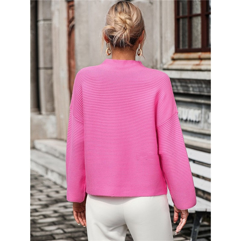 Solid Color Long Sleeve Crewneck Casual Loose Pullover Knitted Sweater