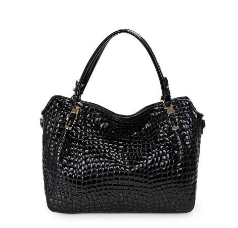 Women's Genuine Leather Tote Bag - Crocodile Pattern Large Casual Handbag