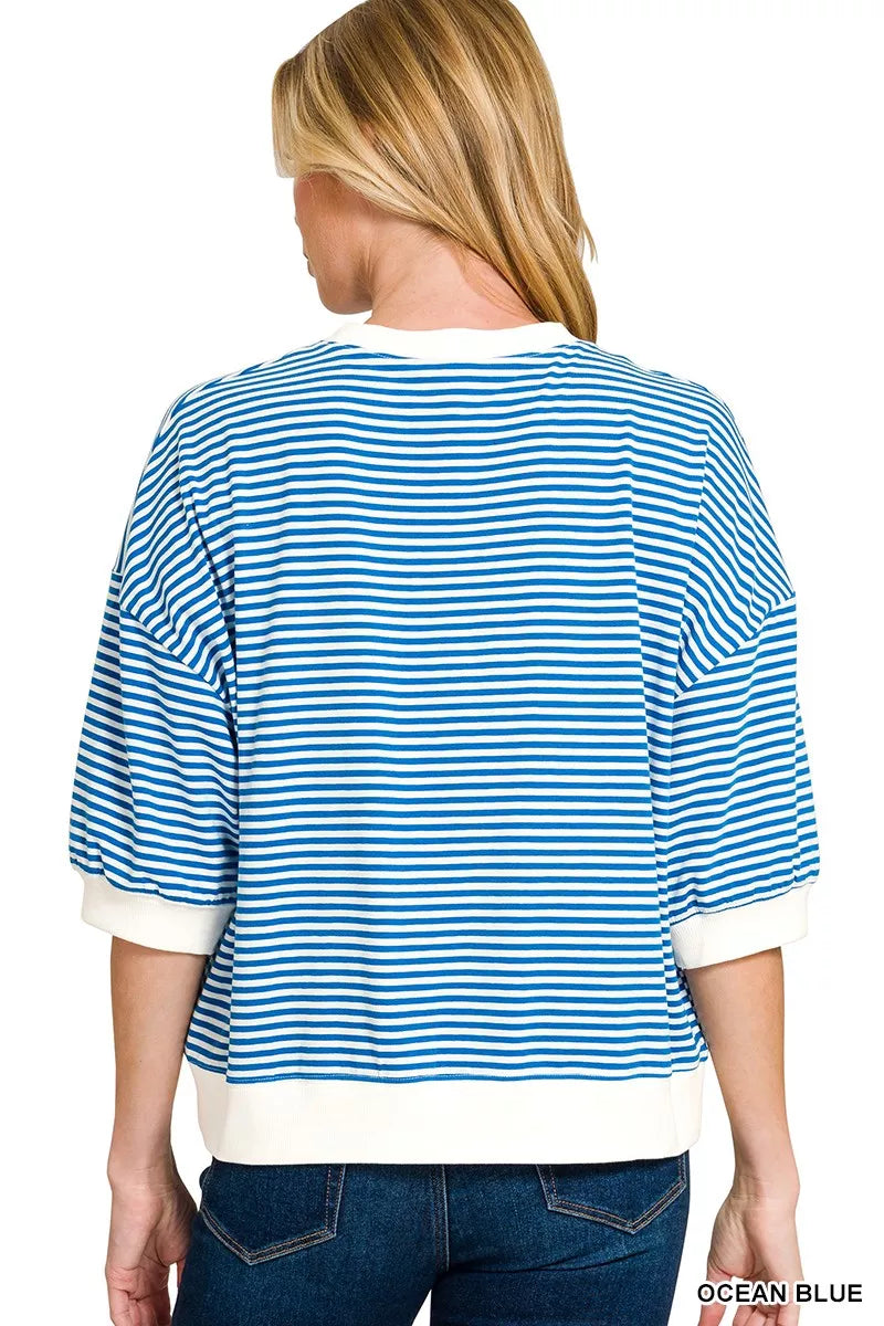 Striped Contrast Trim Banded Bottom Top