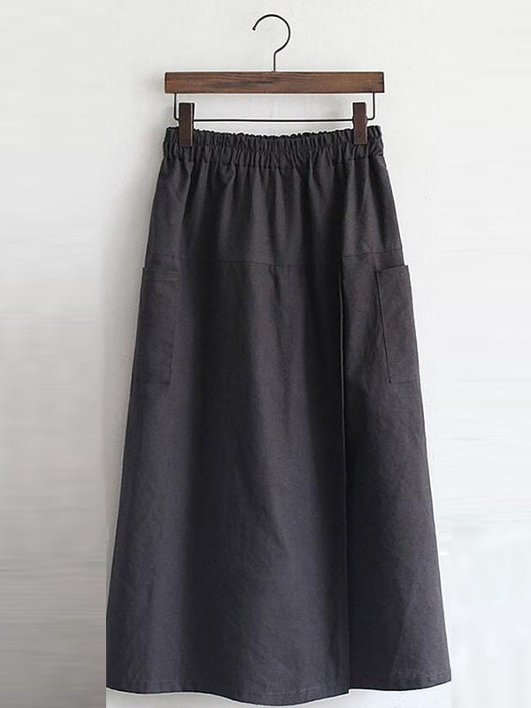 Loose Wide Leg Asymmetric Elasticity Pockets Solid Color Split-Front Split-Joint Pants Trousers