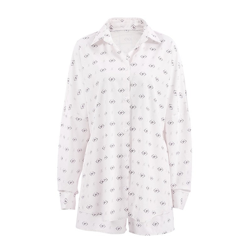 Floral Print White Sateen Pajama Set